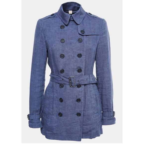 Burberry Brit 100% Linen Short Trench Coat in Blue - Picture 2 of 16